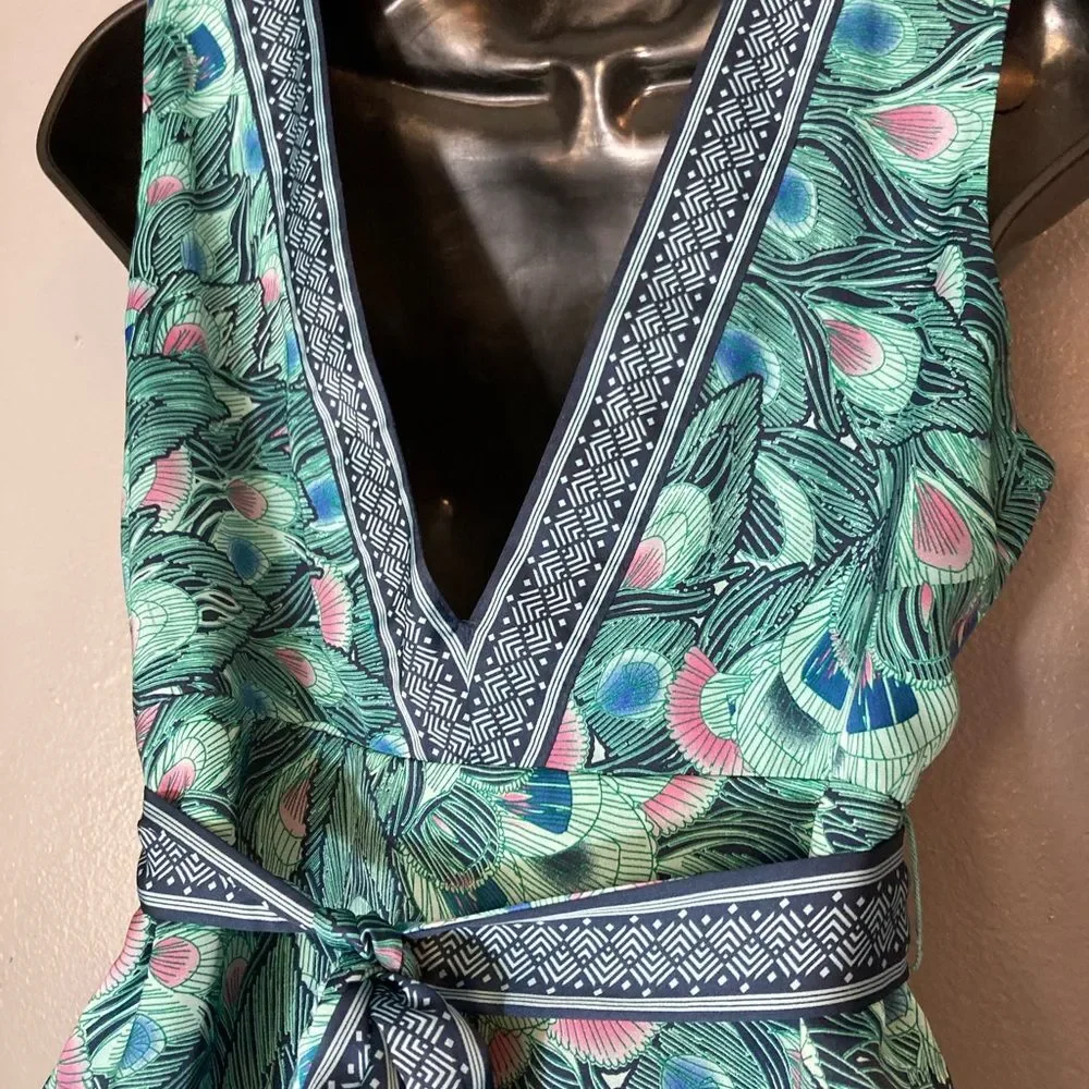 H&M Blue and Green Peacock Silky Sundress - Picture 7 of 7
